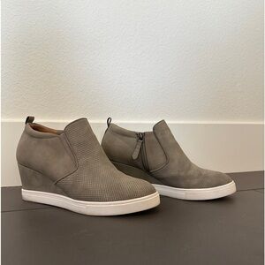 Suede Wedge Sneaker-style Booties, size 8